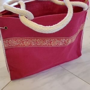 Hot pink burlap tote bag